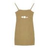 Moda Regular Day Night Linen Look Woven Heart Neck Strappy Sleeve Bodycone Mini Length Dress