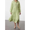 Fashion Regular Casual Daily Embroidered Woven Shirt Collar Long Sleeve Shirt Dress Midi Length Dress