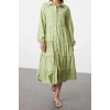 Fashion Regular Casual Daily Embroidered Woven Shirt Collar Long Sleeve Shirt Dress Midi Length Dress
