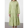 Fashion Regular Casual Daily Embroidered Woven Shirt Collar Long Sleeve Shirt Dress Midi Length Dress