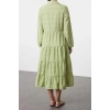 Fashion Regular Casual Daily Embroidered Woven Shirt Collar Long Sleeve Shirt Dress Midi Length Dress