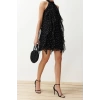 Fashion Regular Day Night Chiffon Woven Halter Neck Sleeveless Shift Mini Length Dress