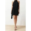 Fashion Regular Day Night Chiffon Woven Halter Neck Sleeveless Shift Mini Length Dress