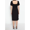 Fashion Regular Casual Daily Crepe Knitted Square Neck Short Sleeve A-Line Midi Length Dress