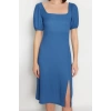 Fashion Regular Casual Daily Crepe Knitted Square Neck Short Sleeve A-Line Midi Length Dress