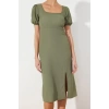 Fashion Regular Casual Daily Crepe Knitted Square Neck Short Sleeve A-Line Midi Length Dress