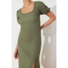Fashion Regular Casual Daily Crepe Knitted Square Neck Short Sleeve A-Line Midi Length Dress