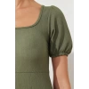 Fashion Regular Casual Daily Crepe Knitted Square Neck Short Sleeve A-Line Midi Length Dress