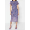 Fashion Slim Day Night Tulle Knitted Crew Neck Short Sleeve Bodycone Midi Length Dress