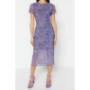Fashion Slim Day Night Tulle Knitted Crew Neck Short Sleeve Bodycone Midi Length Dress