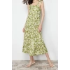 Fashion Comfortable Casual Daily Crepe Knitted Square Neck Strappy Sleeve A-Line Maxi Length Dress