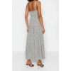 Fashion Comfortable Casual Daily Shally Woven Square Neck Strappy Sleeve Shift Midi Length Dress