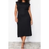 Moda Slim Casual Günlük İnterlok Örme Bisiklet Yaka Kısa Kol Shift Midi Boy Büyük Beden Elbise