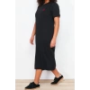 Fashion Fit Casual Daily Jersey Knitted Crew Neck Short Sleeve T-Shirt Dress Midi Length Plus Size Dress