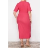 Moda Fit Business Crepe Knitted Double Breasted Long Sleeve Shift Midi Length Plus Size Dress