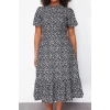 Fashion Fit Casual Daily Moss Crepe Woven Stand Collar Three Quarter Sleeve A-Line Midi Length Plus Size Dress