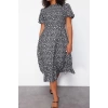 Fashion Fit Casual Daily Moss Crepe Woven Stand Collar Three Quarter Sleeve A-Line Midi Length Plus Size Dress