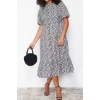 Fashion Fit Casual Daily Moss Crepe Woven Stand Collar Three Quarter Sleeve A-Line Midi Length Plus Size Dress