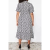 Fashion Fit Casual Daily Moss Crepe Woven Stand Collar Three Quarter Sleeve A-Line Midi Length Plus Size Dress