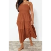Fashion Comfortable Casual Daily Aerobin Woven Square Collar Sleeveless Sleeve A-Line Midi Length Plus Size Dress