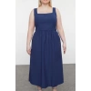 Fashion Fit Casual Daily Poplin Woven Square Neck Strap Sleeve Skater Mini Length Plus Size Dress