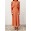 Fashion Regular Daily Jessica Woven Shirt Collar Long Sleeve Shirt Dress Maxi Length Hijab Dress