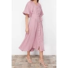 Moda Regular Daily Linen Look Woven V Neck Three Quarter Sleeve A-Line Maxi Length Hijab Dress