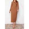 Fashion Regular Daily Finike Woven Jacket Collar Three Quarter Sleeve Double Breasted Maxi Length Hijab Dress