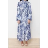 Fashion Regular Stylish Evening Dress Night Chiffon Woven Stand Collar Long Sleeve A-Line Maxi Length Hijab Dress