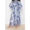 Fashion Regular Stylish Evening Dress Night Chiffon Woven Stand Collar Long Sleeve A-Line Maxi Length Hijab Dress