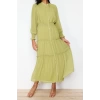 Moda Regular Daily Chiffon Woven Crew Neck Long Sleeve Skirt Ruffle Maxi Length Hijab Dress