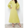Moda Regular Gündüz Gece Dalgıç Scuba Örme Bisiklet Yaka Uzun Kol Skater Maxi Boy Tesettür Elbise