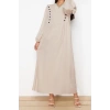 Fashion Regular Casual Daily Linen Look Woven V Neck Long Sleeve Skater Maxi Length Hijab Dress