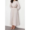 Fashion Regular Casual Daily Terrycotton Woven Judge Collar Long Sleeve A-Line Maxi Length Hijab Dress