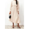 Moda Regular Casual Daily Terry Viscose Woven Stand Collar Long Sleeve A-Line Maxi Length Hijab Dress