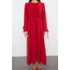 Fashion Casual Day Night Chiffon Woven Crew Neck Long Sleeve A-Line Maxi Length Hijab Dress