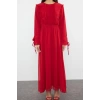 Fashion Casual Day Night Chiffon Woven Crew Neck Long Sleeve A-Line Maxi Length Hijab Dress