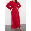 Fashion Casual Day Night Chiffon Woven Crew Neck Long Sleeve A-Line Maxi Length Hijab Dress