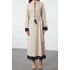 Fashion Comfortable Casual Daily Aerobin Woven Stand Collar Long Sleeve A-Line Maxi Length Hijab Dress
