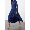 Moda Rahat Günlük Terrycotton Dokuma Gömlek Yaka Uzun Kol Gömlek Elbise Maxi Boy Tesettür Elbise