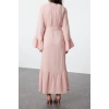 Fashion Casual Daily Muslin Woven Crew Neck Long Sleeve Ruffle Skirt Maxi Length Hijab Dress