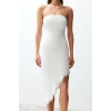 Fashion Fit Wedding Nikah Finike Woven Strapless Sleeveless Shift Midi Length Dress