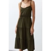 Moda Regular Business Crepe Woven V Neck Short Sleeve A-Line Midi Length Dress