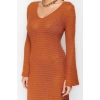 Fashion Regular Beach Casual Textured Knitted Cowl Neck Long Sleeve Bodycone Maxi Length Dress