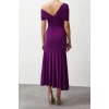 Fashion Fit Graduation Prom Sandy Knitted Asymmetrical Neck Short Sleeve Shift Midi Length Dress