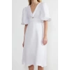 Fashion Fit Graduation Prom Satin Woven V Neck Short Sleeve Skater Midi Length Dress