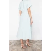 Fashion Fit Graduation Prom Satin Woven V Neck Short Sleeve Skater Midi Length Dress