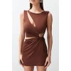 Fashion Fit Beach Casual Sandy Knitted Asymmetrical Collar Sleeveless Sleeve Bodycone Mini Length Dress