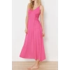 Fashion Fit Graduation Prom Chiffon Woven Sweetheart Neckline Halter Sleeve Skater Midi Length Dress