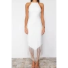 Moda Slim Casual Günlük Kalın Sandy Örme Dik Yaka Kolsuz Kol Bodycone Maxi Boy Elbise